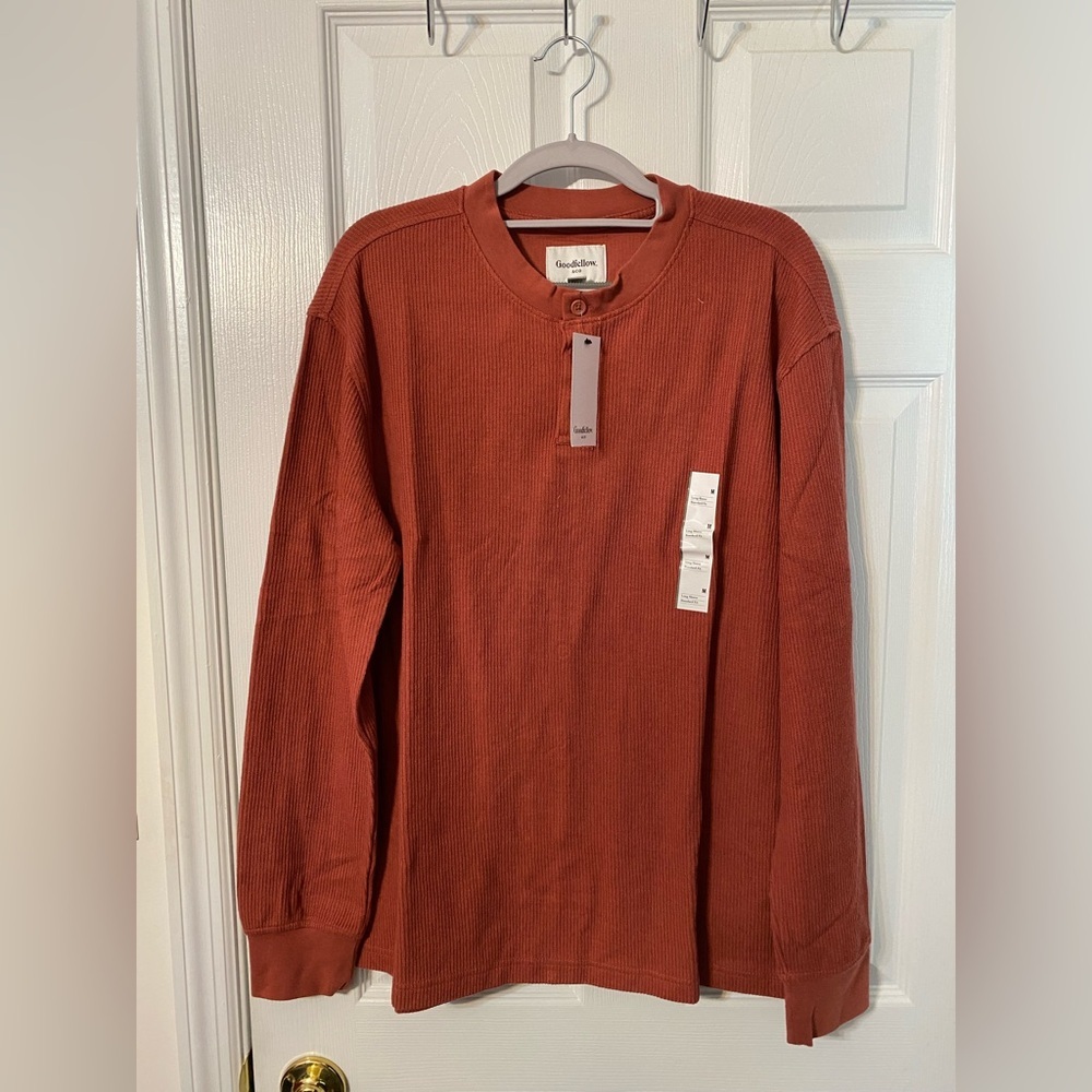 Goodfellow & Co Men's Brick Color Long Sleeve Henley Shirt Medium Christmas
